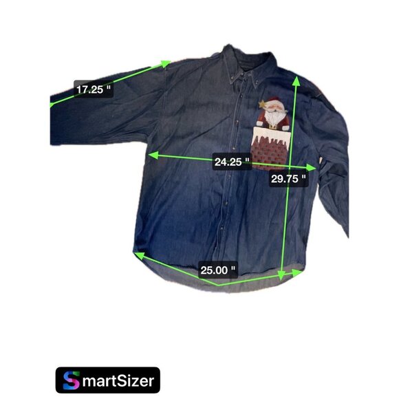 Vintaga 90s Faded Glory Button Down Santa Chimney Denim Top Sz XL - Picture 7 of 7